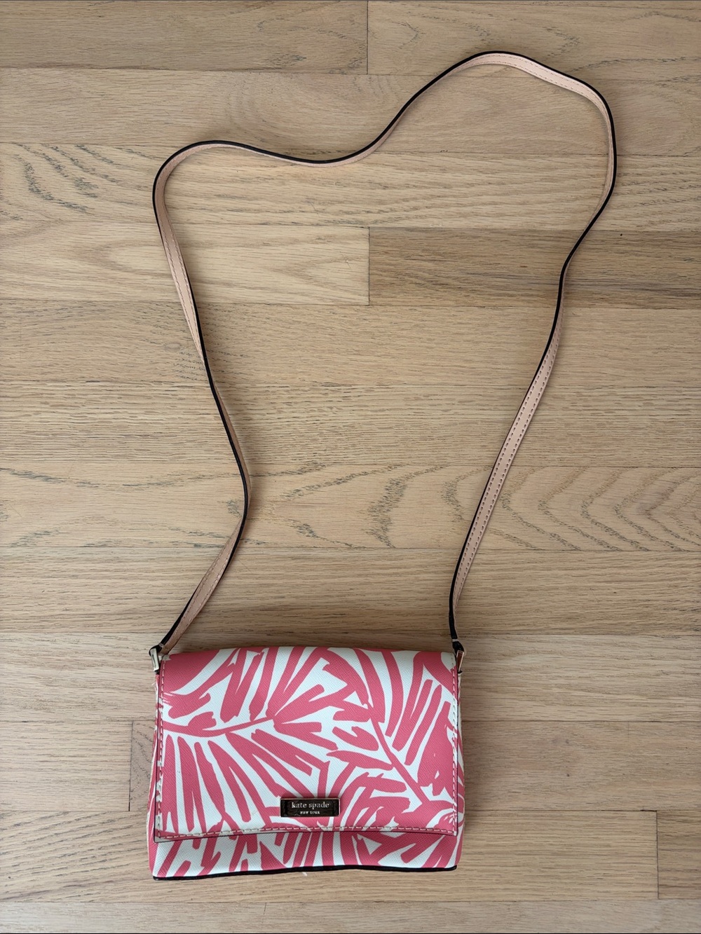 kate spade Pink and Cream Leaf-Print Crossbody Bag
